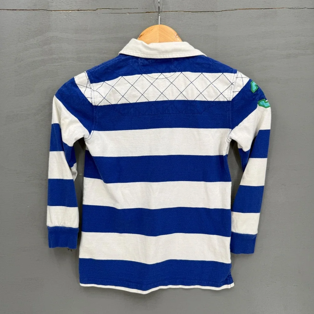 Polo Ralph Lauren Rugby Shirt Blue White Striped Quilted Pony Logo Size 7